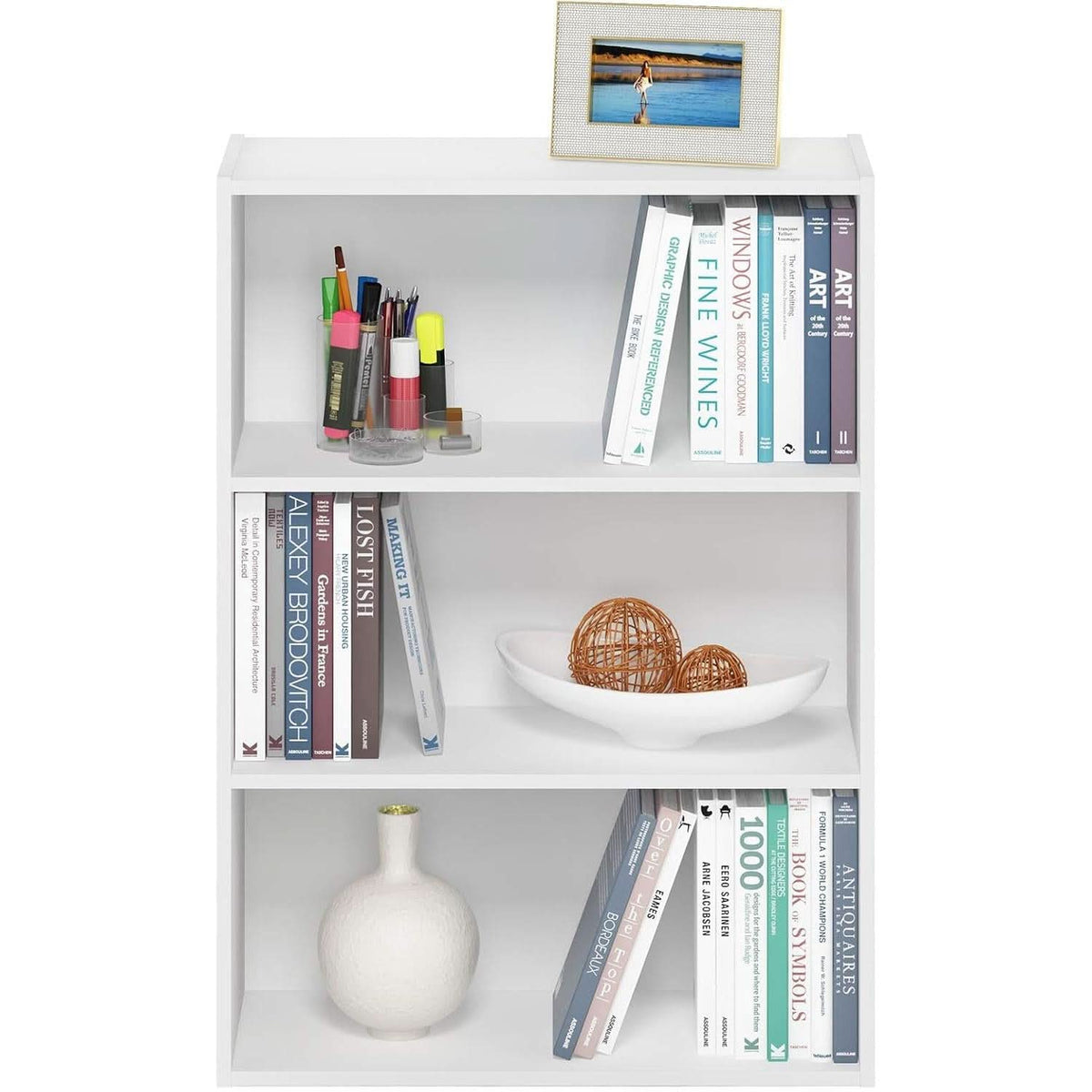 Pasir 3-Tier Open Shelf Bookcase White 31.5 Inch High