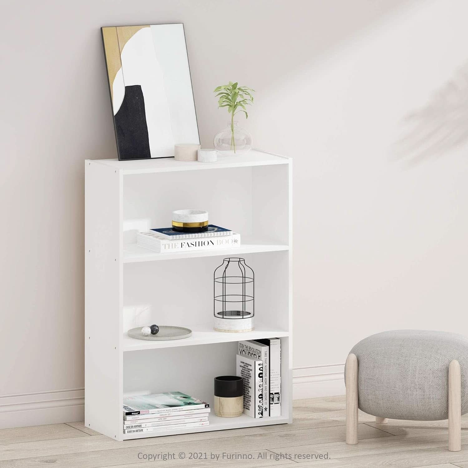 Pasir 3-Tier Open Shelf Bookcase White 31.5 Inch High