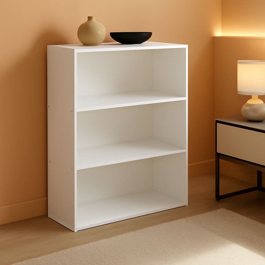 Pasir 3-Tier Open Shelf Bookcase White 31.5 Inch High