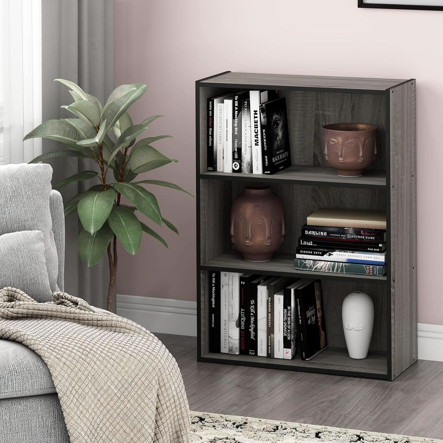 Pasir 3 Tier Open Shelf Bookcase in French Oak Grey