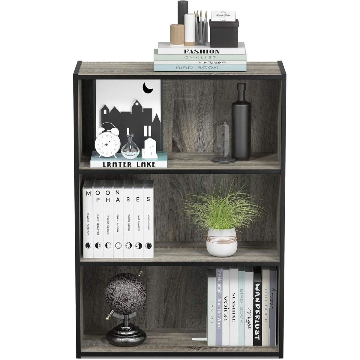 Pasir 3 Tier Open Shelf Bookcase in French Oak Grey