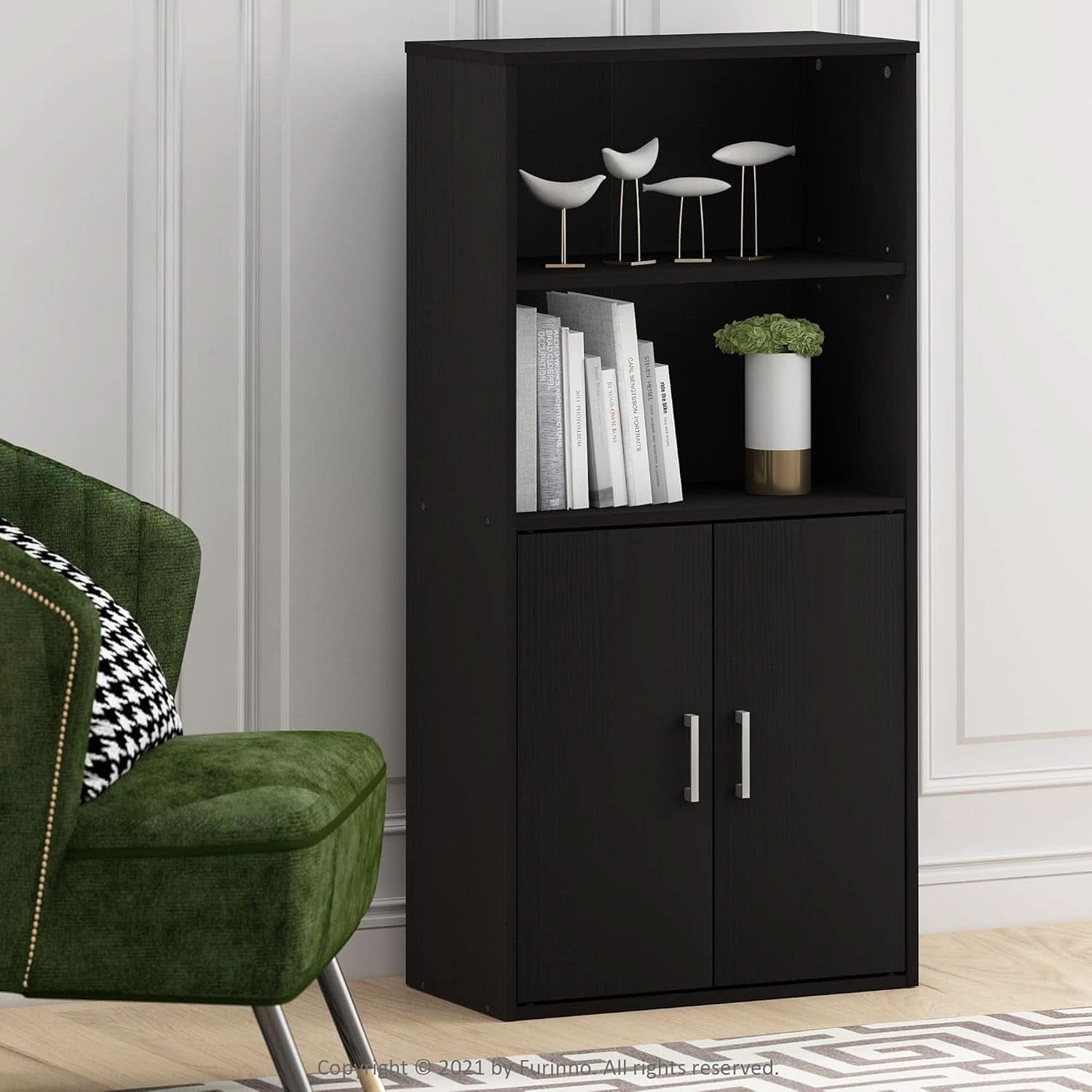 Pasir 4 Tier Storage Bookcase Black Oak Adjustable Shelves