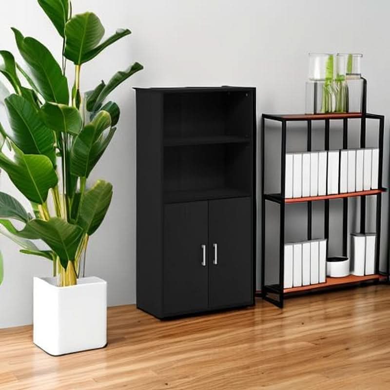 Pasir 4 Tier Storage Bookcase Black Oak Adjustable Shelves