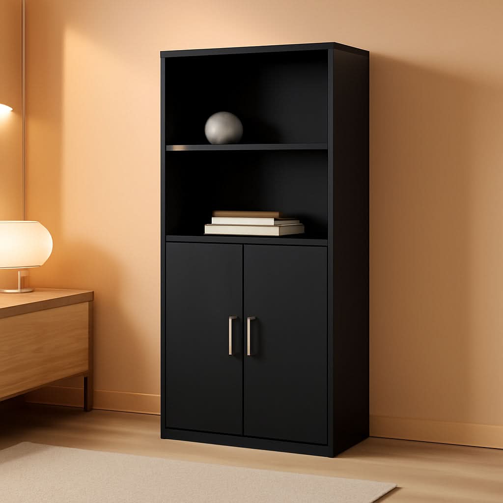 Pasir 4 Tier Storage Bookcase Black Oak Adjustable Shelves