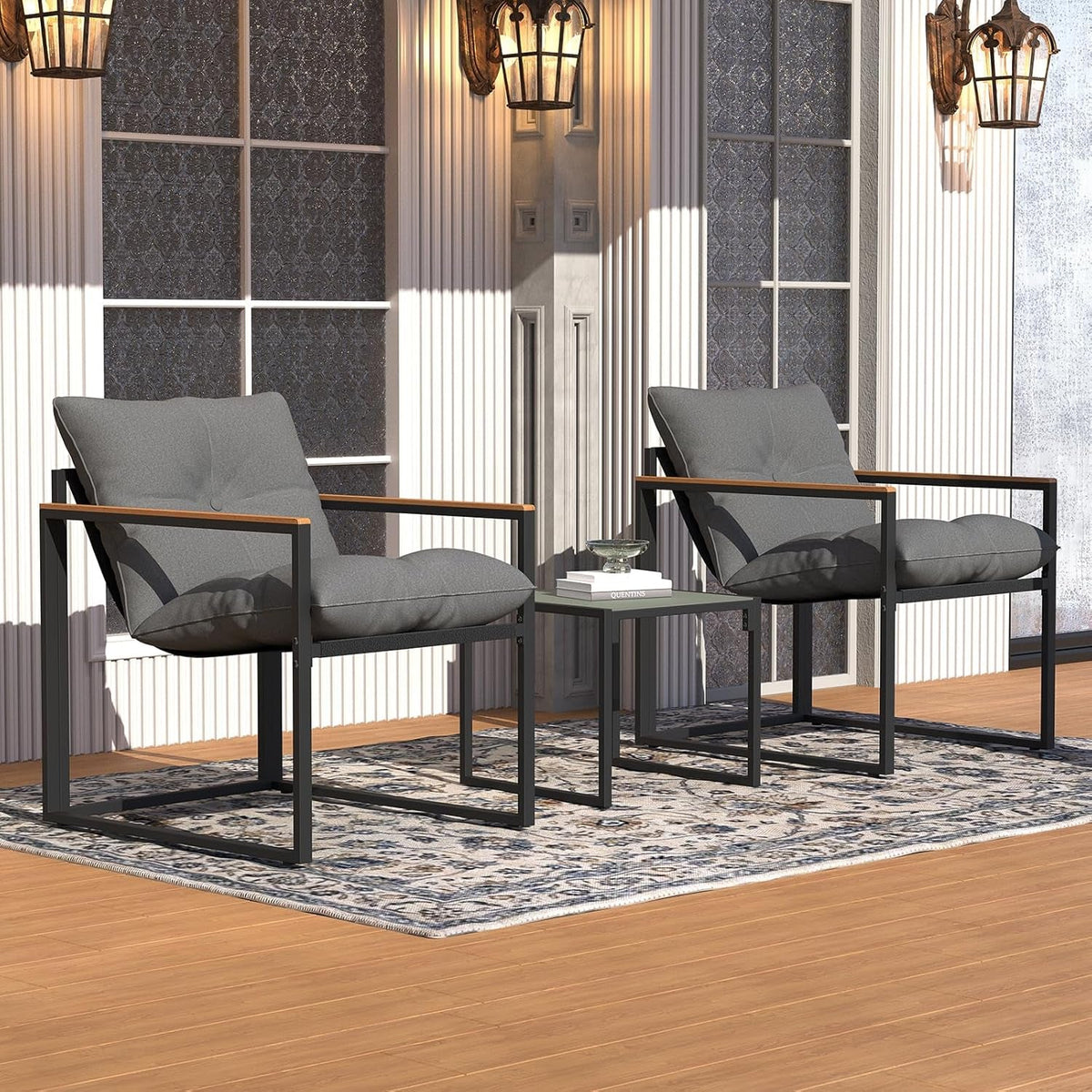 Patio 3 Piece Bistro Set With Cushions And Backrest