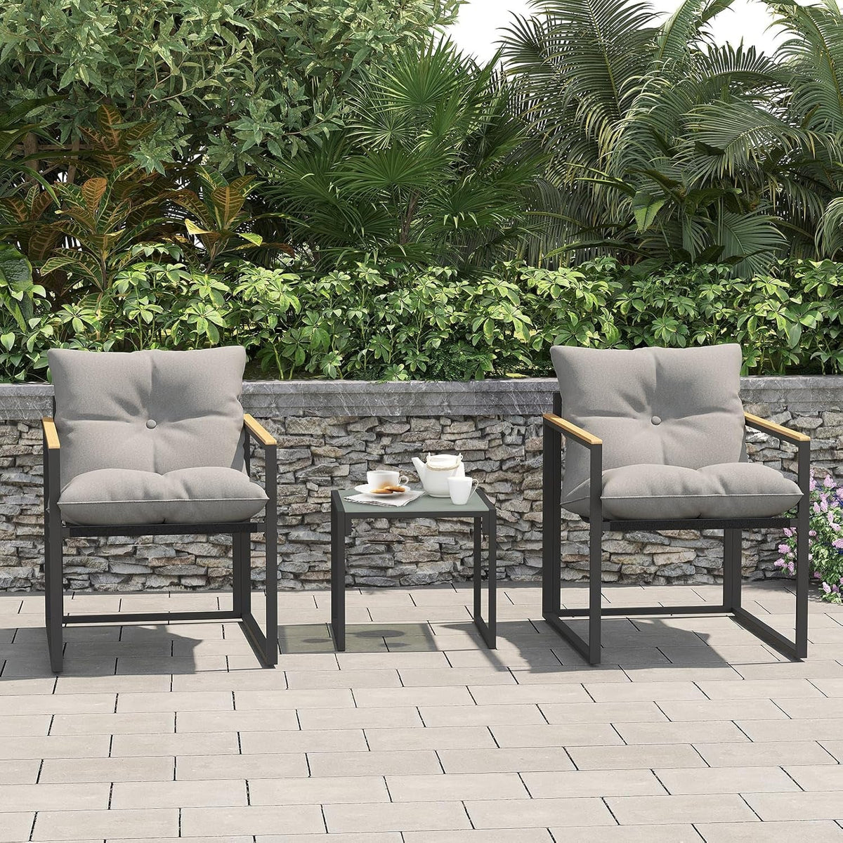 Patio 3 Piece Bistro Set With Cushions And Backrest