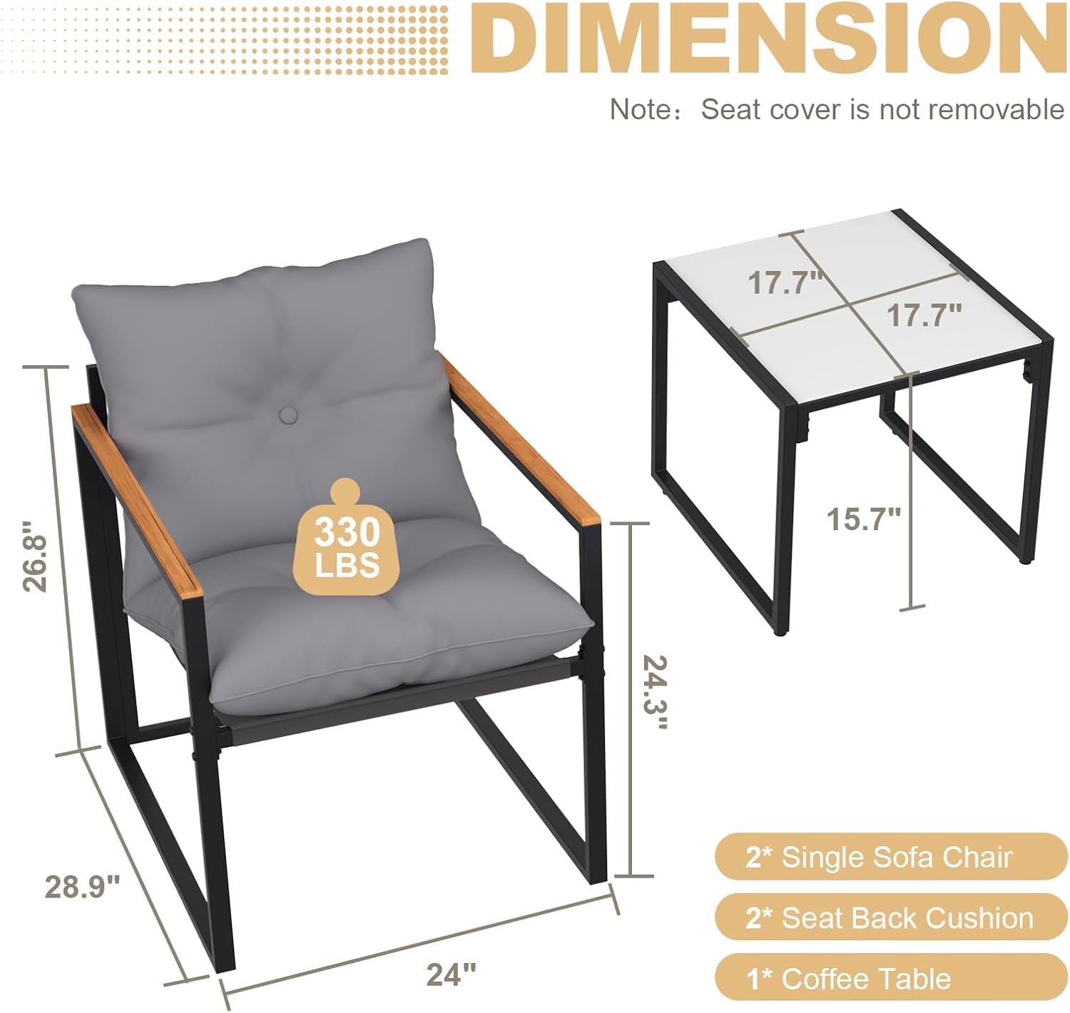 Patio 3 Piece Bistro Set With Cushions And Backrest
