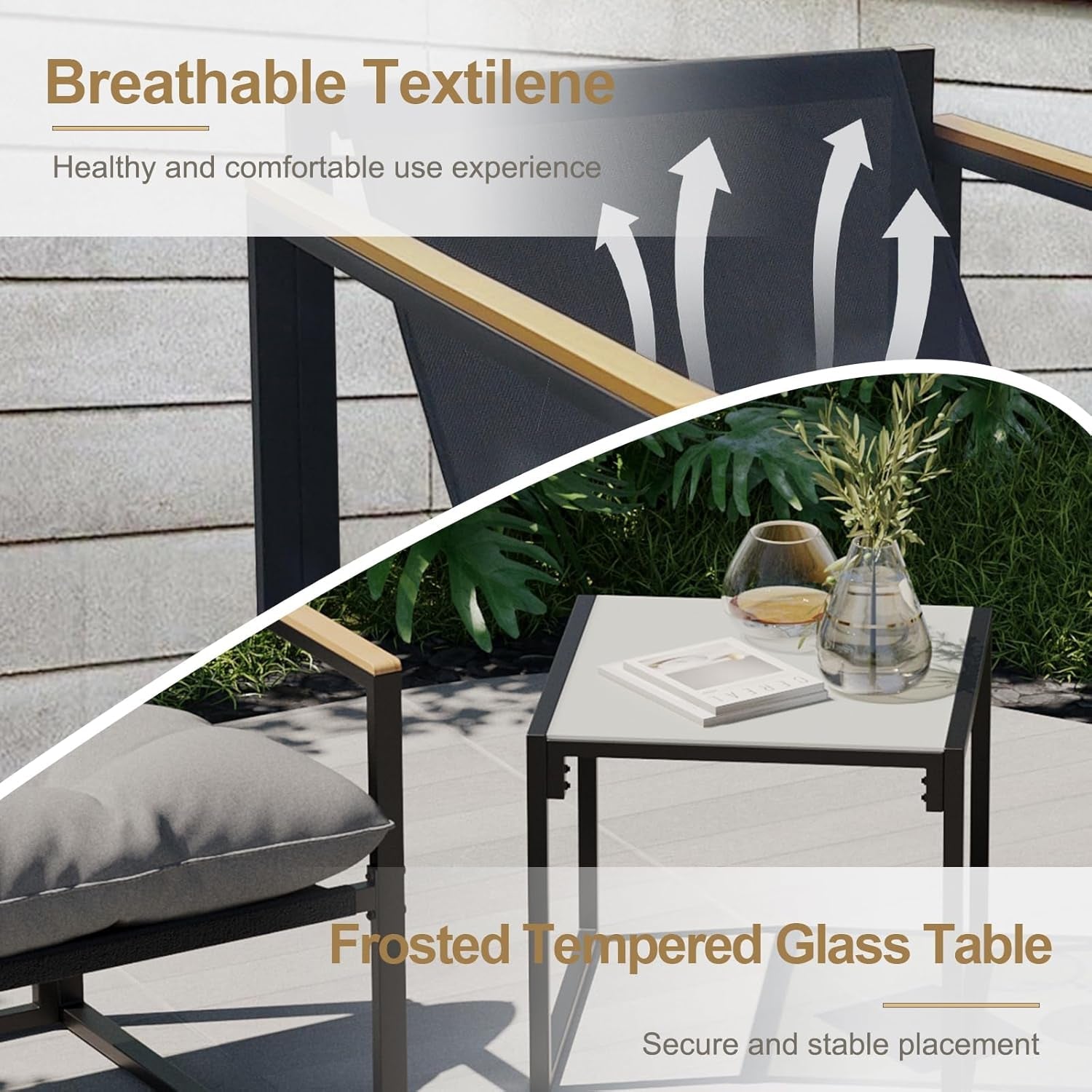 Patio 3 Piece Bistro Set With Cushions And Backrest