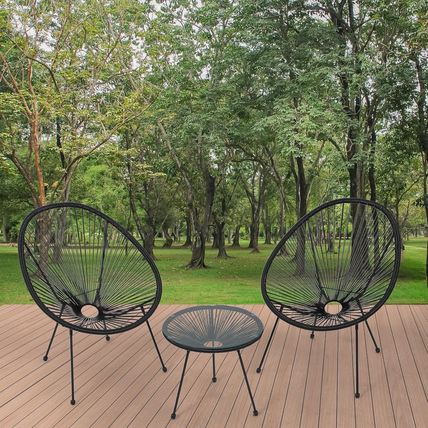 Patio Acapulco Chair Set 3 Piece With Glass Top Table Black