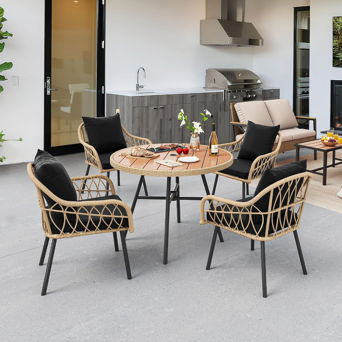 Patio Chairs Set Of 4 Outdoor All Weather Rattan With Cushions Light Brown