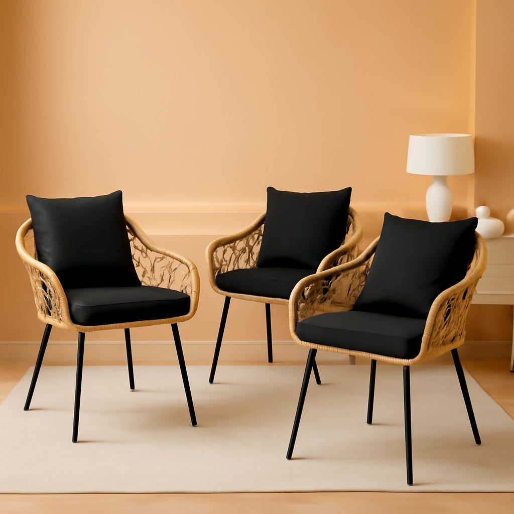 Patio Chairs Set Of 4 Outdoor All Weather Rattan With Cushions Light Brown