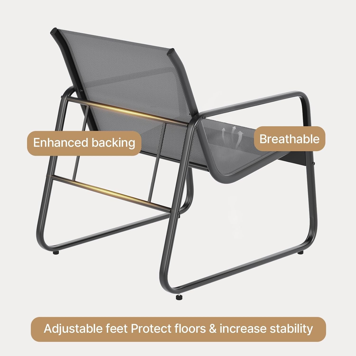 Patio Chairs and Coffee Table Set of 3 Grey Textilene Fabric Metal Frame