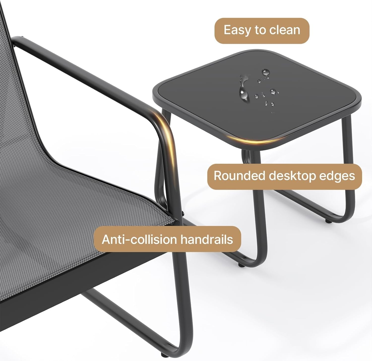 Patio Chairs and Coffee Table Set of 3 Grey Textilene Fabric Metal Frame