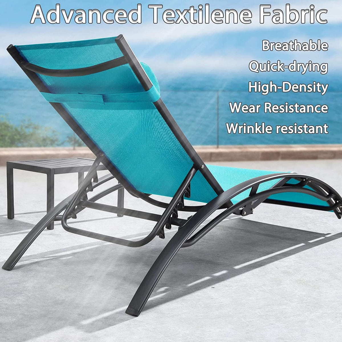 Patio Chaise Lounge Set With 4 Adjustable Recliners And 2 Side Tables