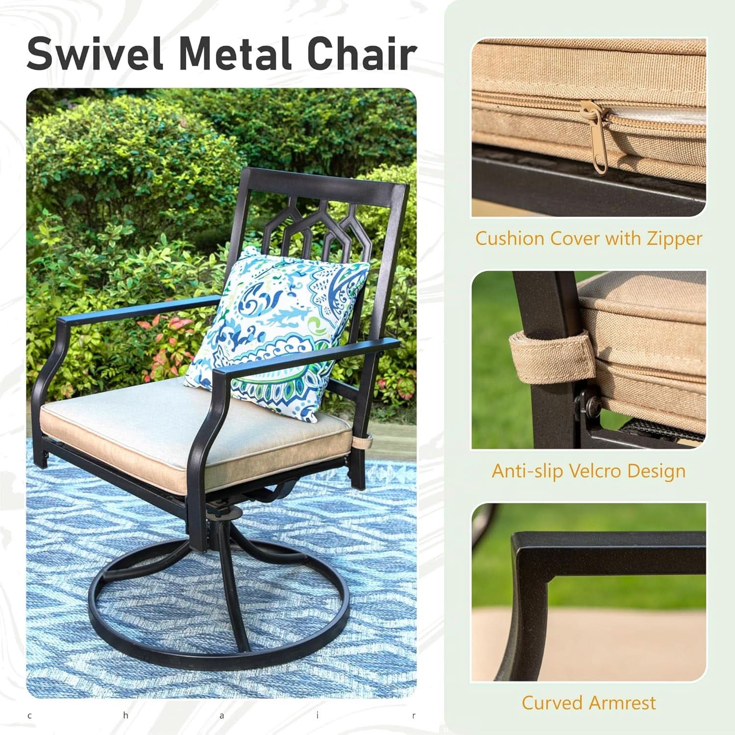 Patio Dining Set 5 Pieces With 37 Inch Table And Cushioned Swivel Chairs