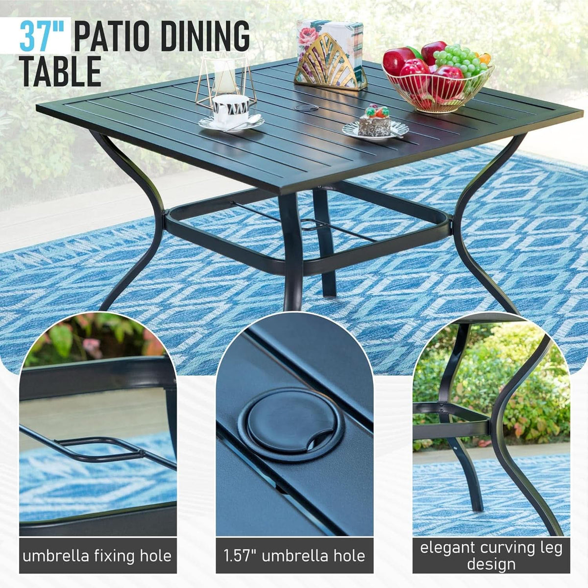 Patio Dining Set 5 Pieces With 37 Inch Table And Cushioned Swivel Chairs