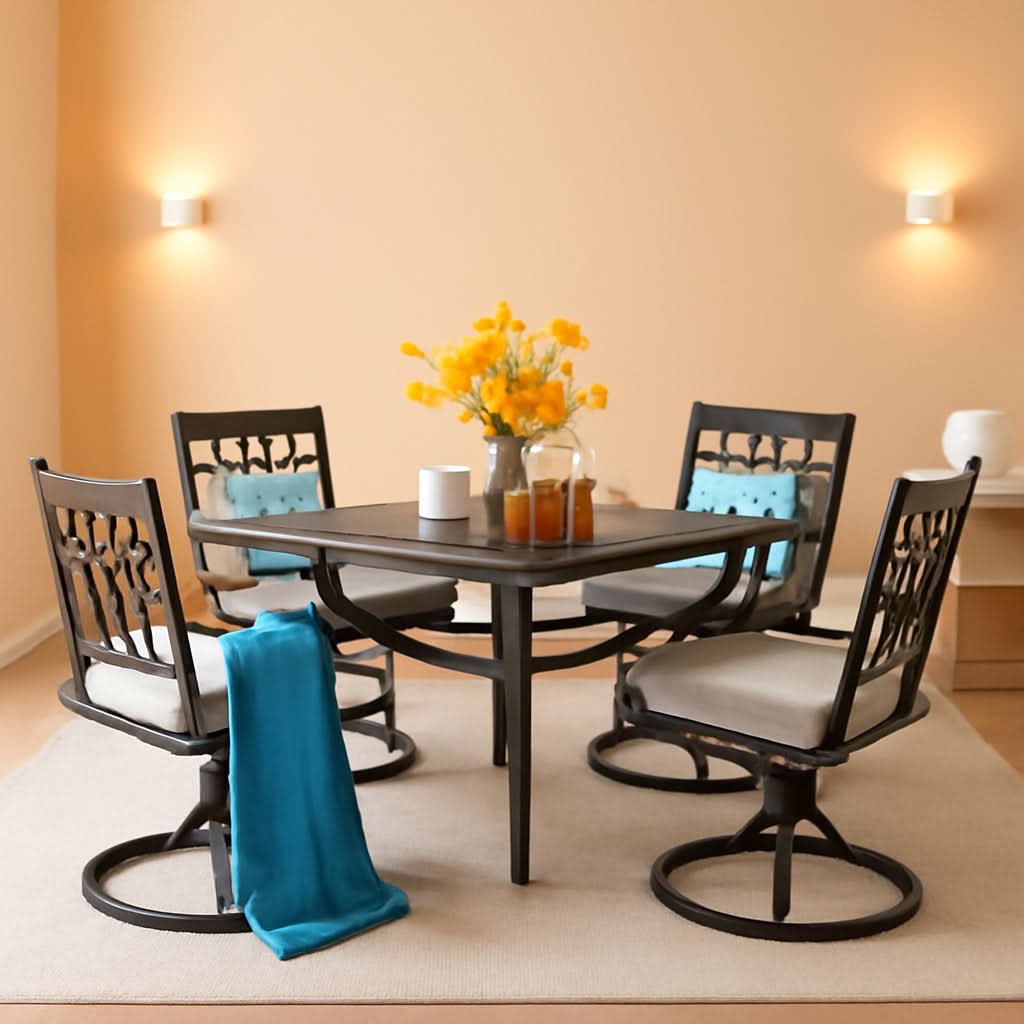 Patio Dining Set 5 Pieces With 37 Inch Table And Cushioned Swivel Chairs