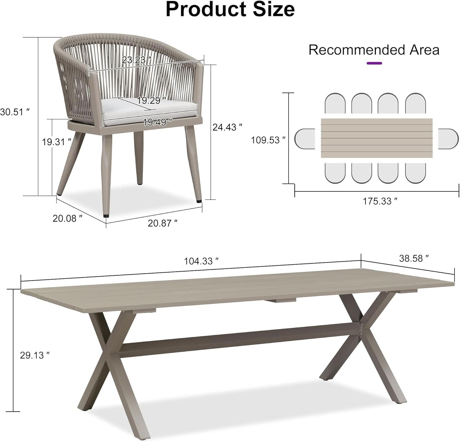 Patio Dining Set For 10 All-Weather Wicker Aluminum Table