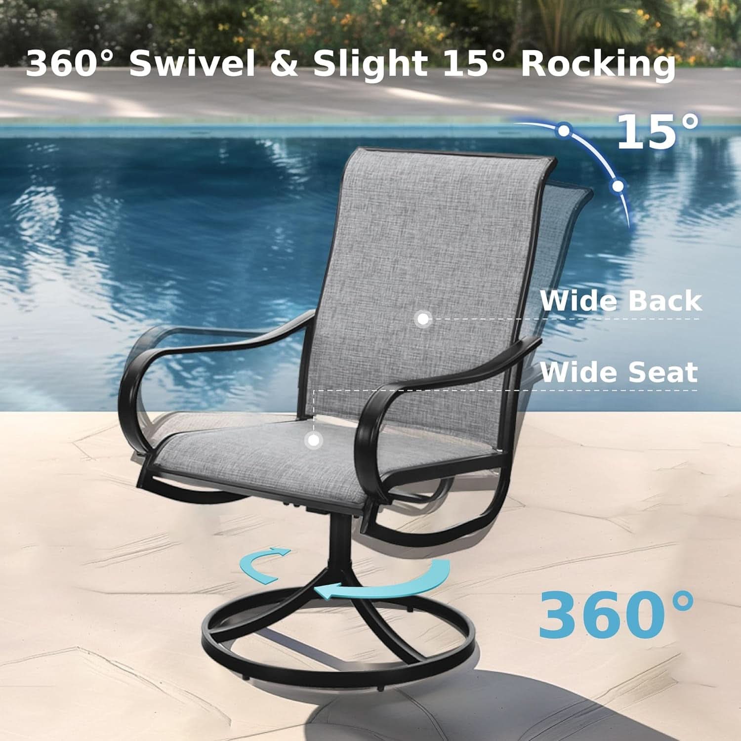 Patio Dining Set For 4 All Weather Furniture With Grey Sling Swivel Chairs