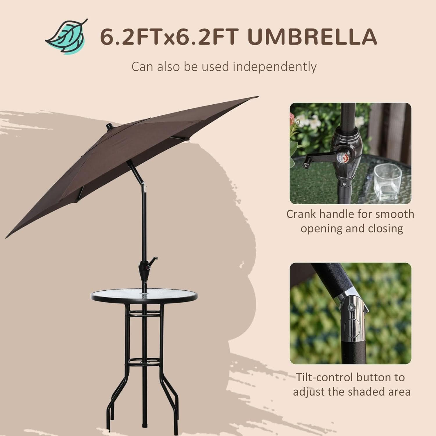 Patio Dining Set With 2 Folding Chairs Beige Umbrella