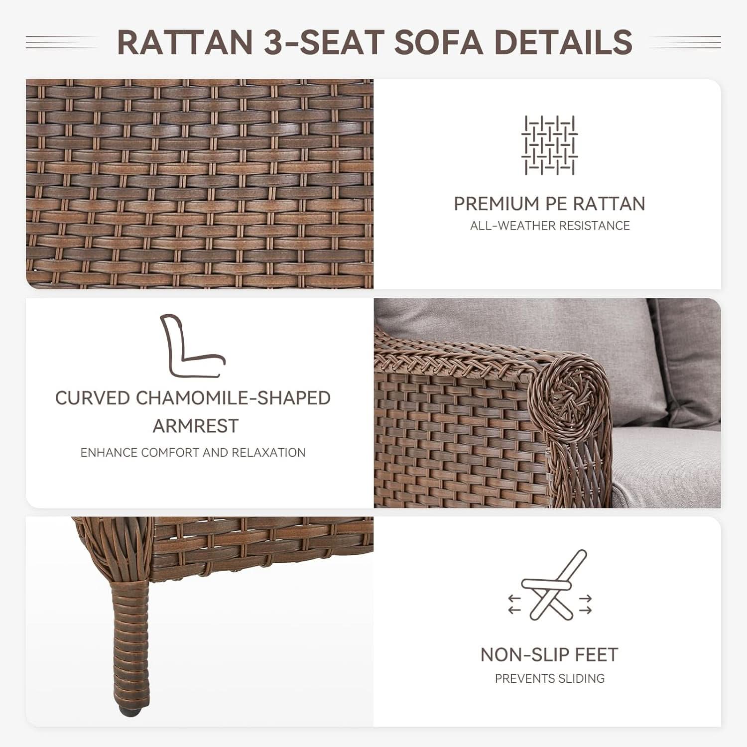 Patio Furniture 3-Piece Wicker Set With Beige Cushions