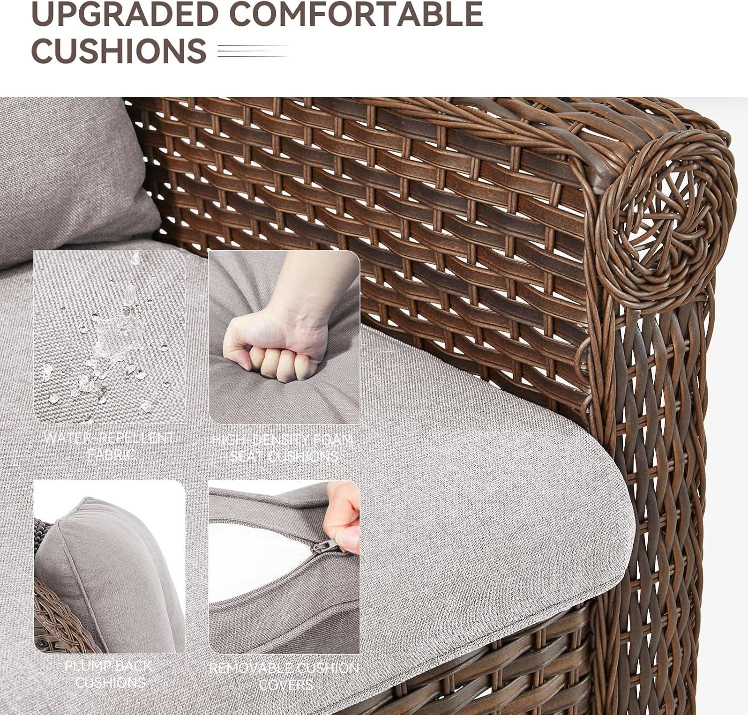 Patio Furniture 3-Piece Wicker Set With Beige Cushions