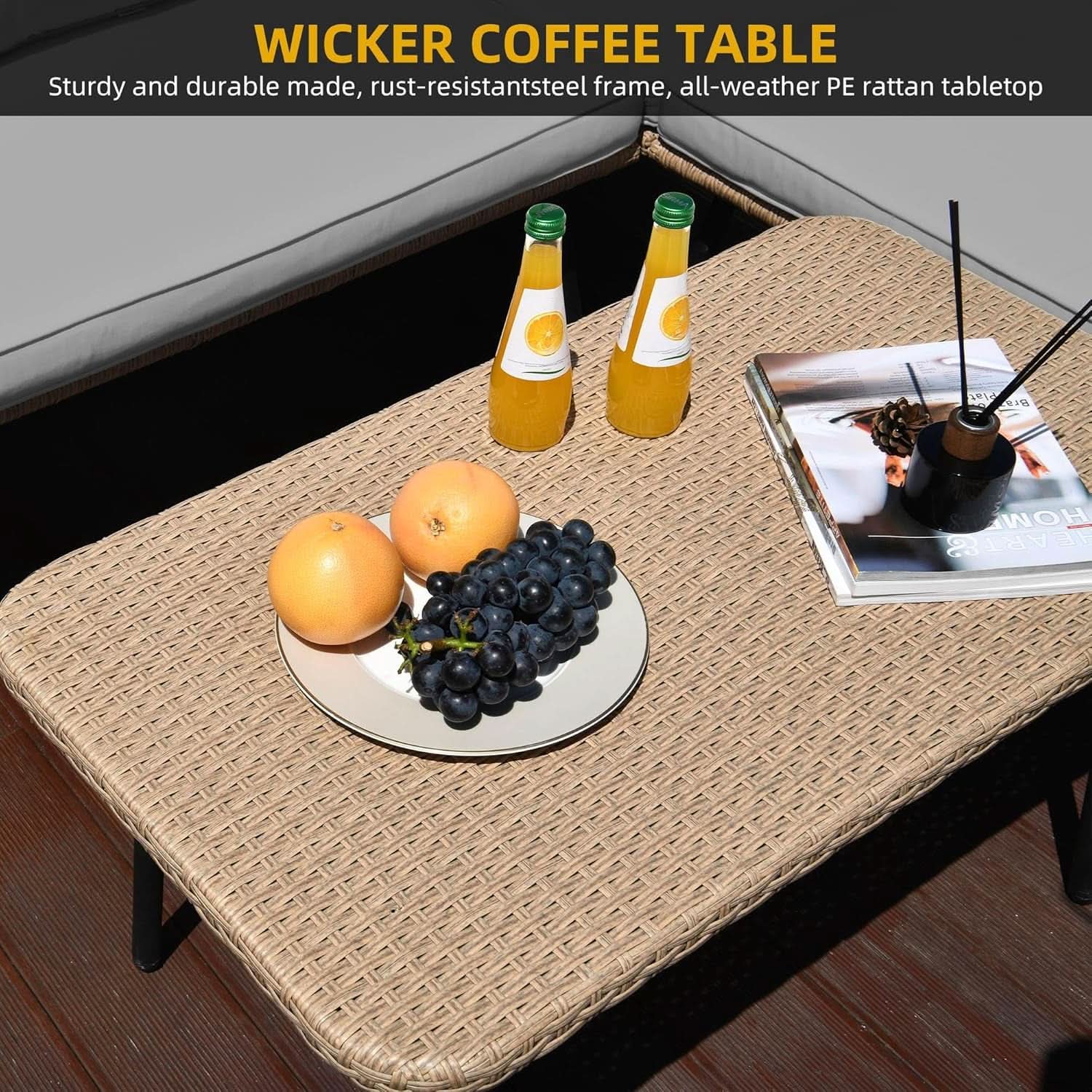 Patio Furniture Set 4 Piece Wicker Outdoor Grey Sectional