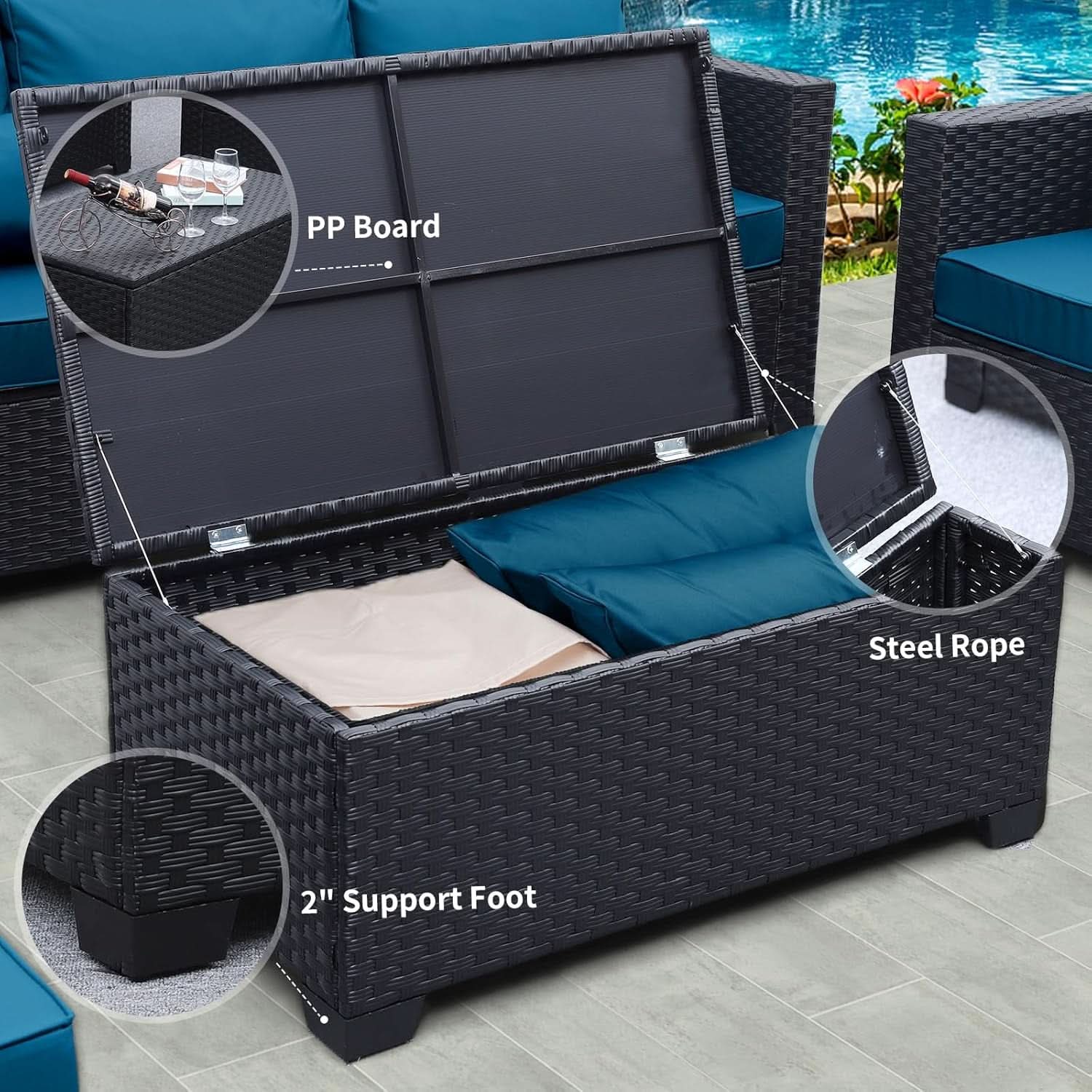 Patio Furniture Set 7 Piece Peacock Blue Anti Slip Cushions
