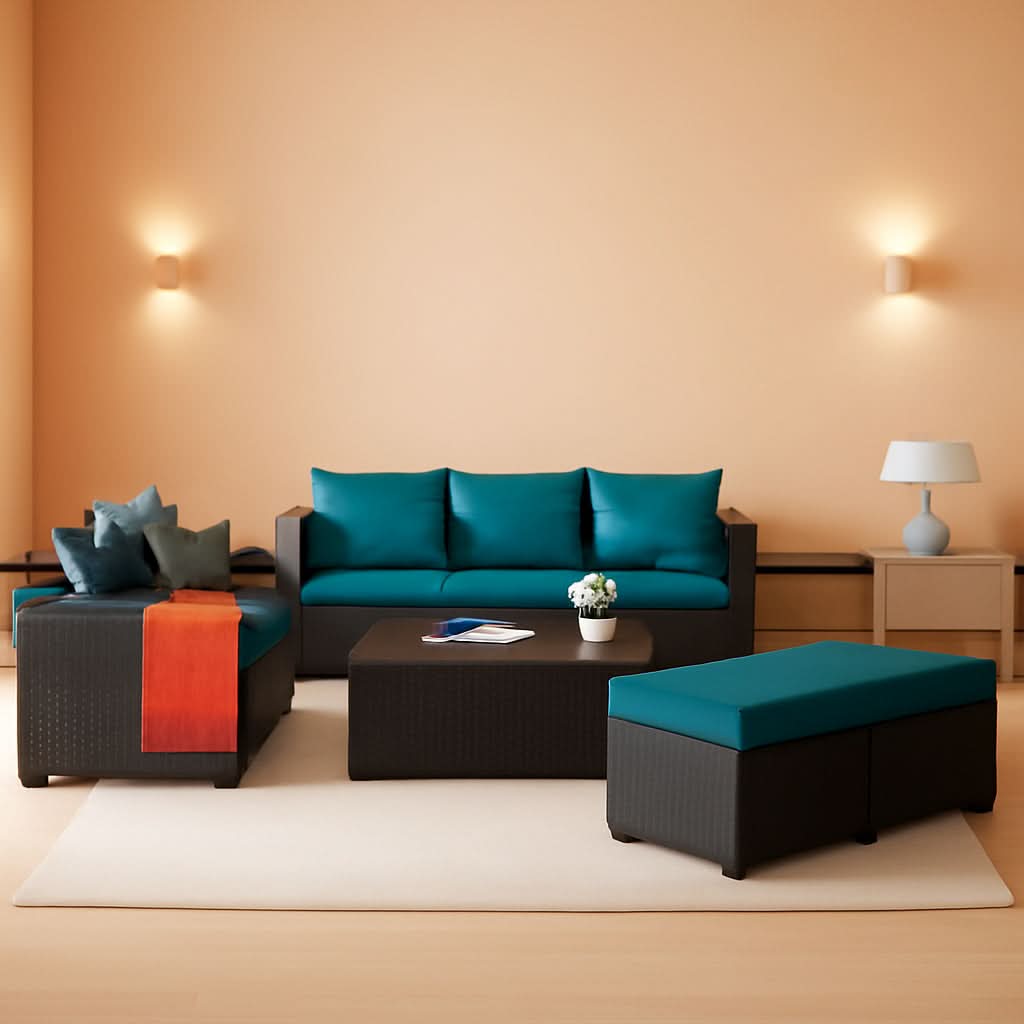 Patio Furniture Set 7 Piece Peacock Blue Anti Slip Cushions