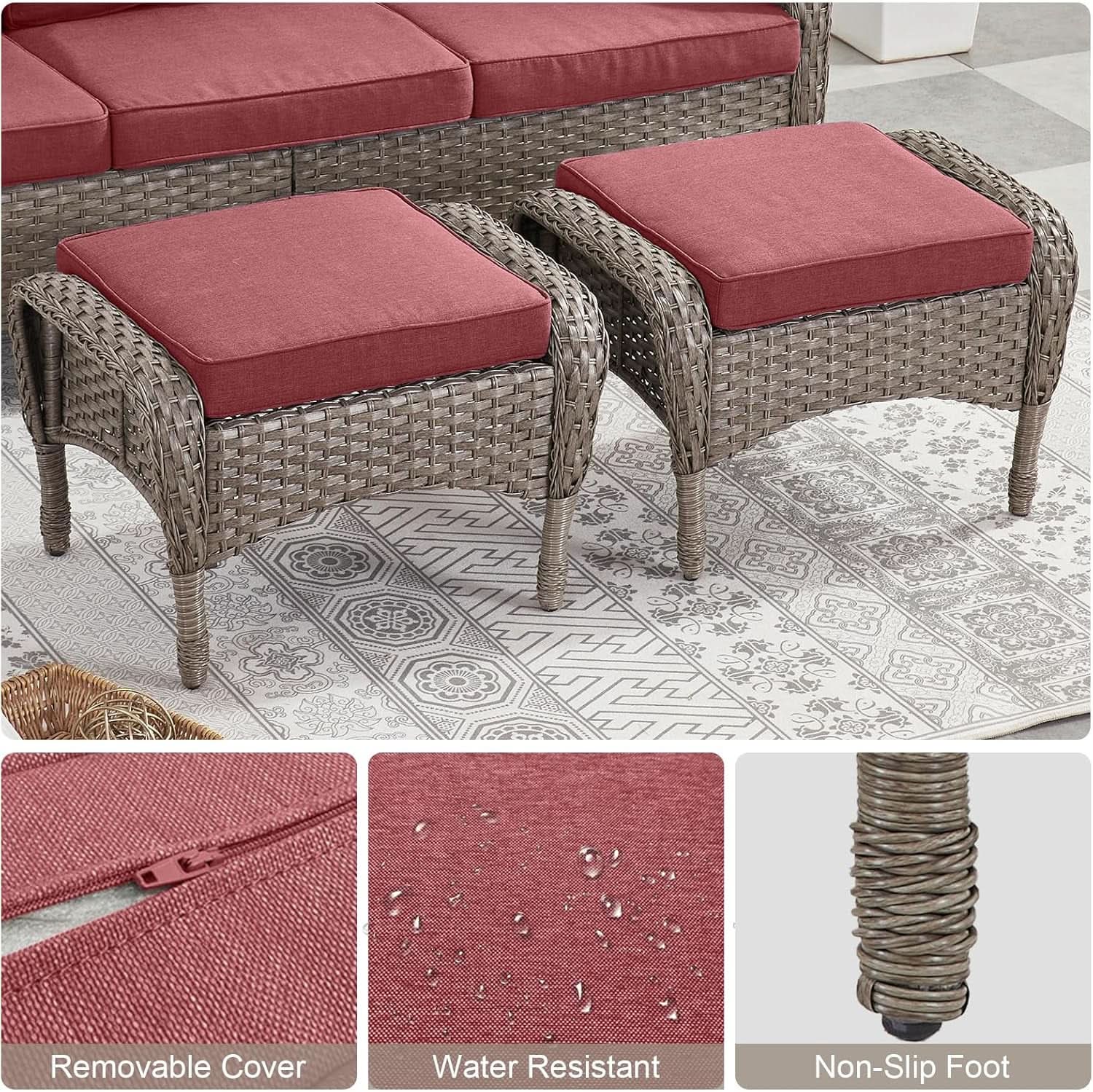 Patio Furniture Set With 50000 BTU Fire Pit Table Red Cushions