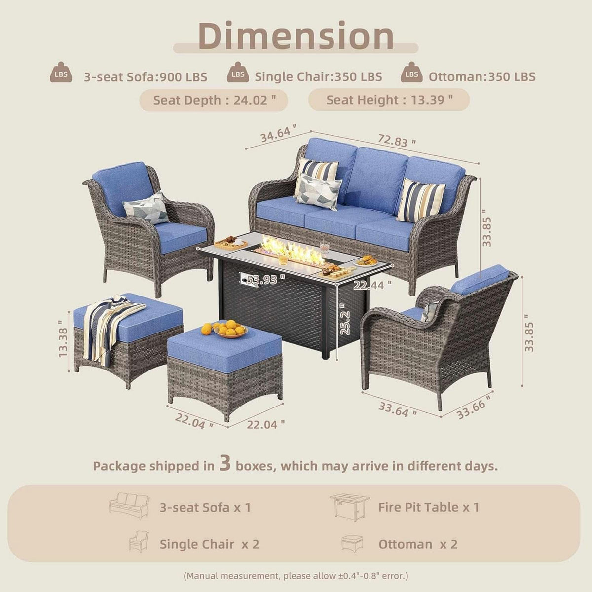 Patio Furniture Set With 53 Inch Gas Fire Pit Table
