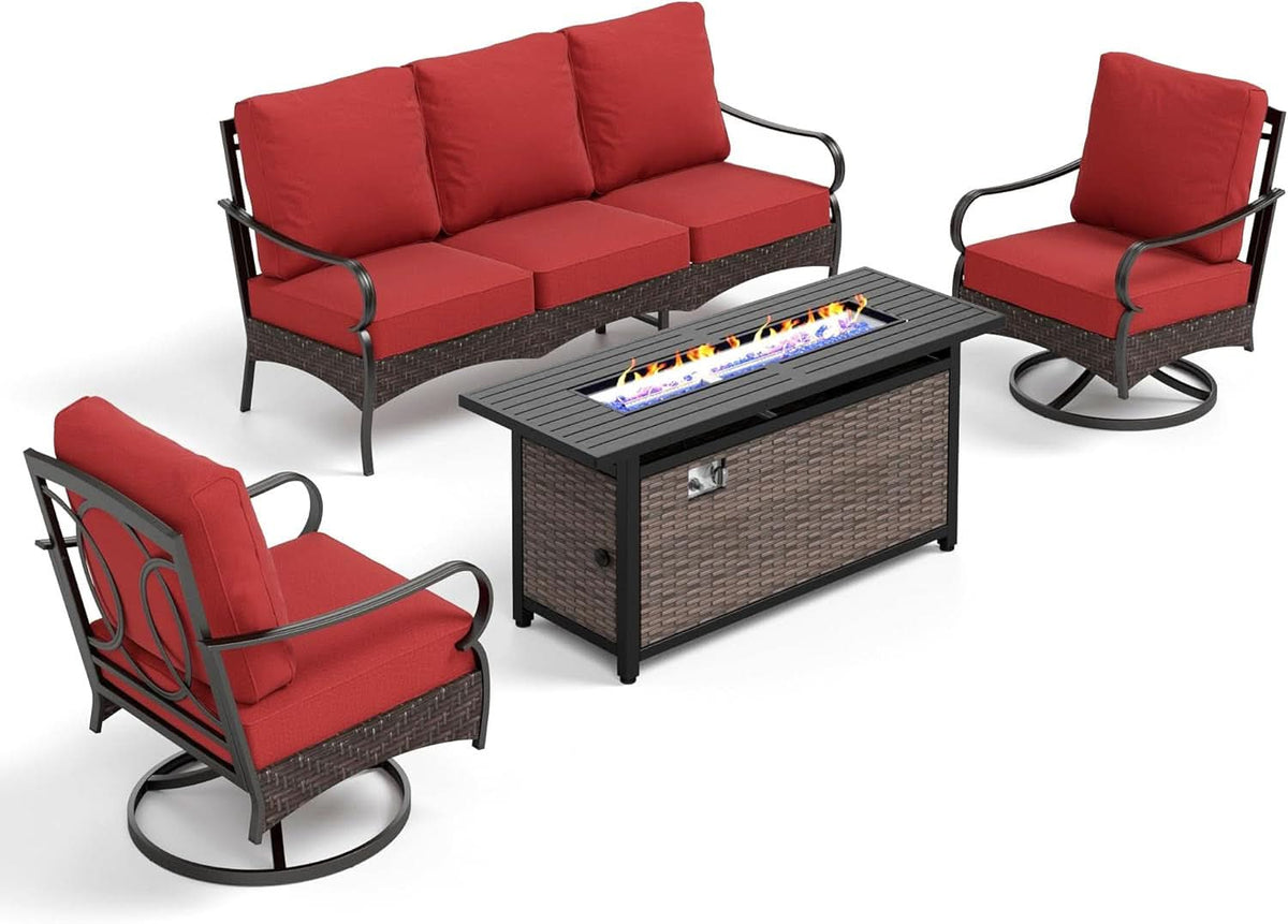 Patio Furniture Set with Fire Pit Table and Cushions