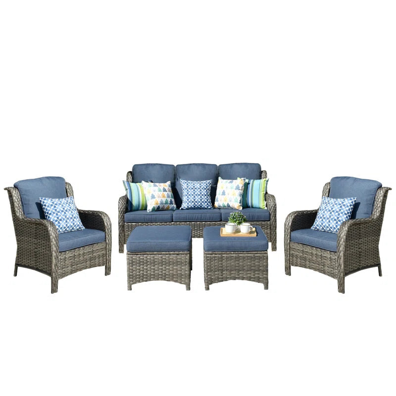 Patio Outdoor Rattan 5 Piece Seating Group With Cushions