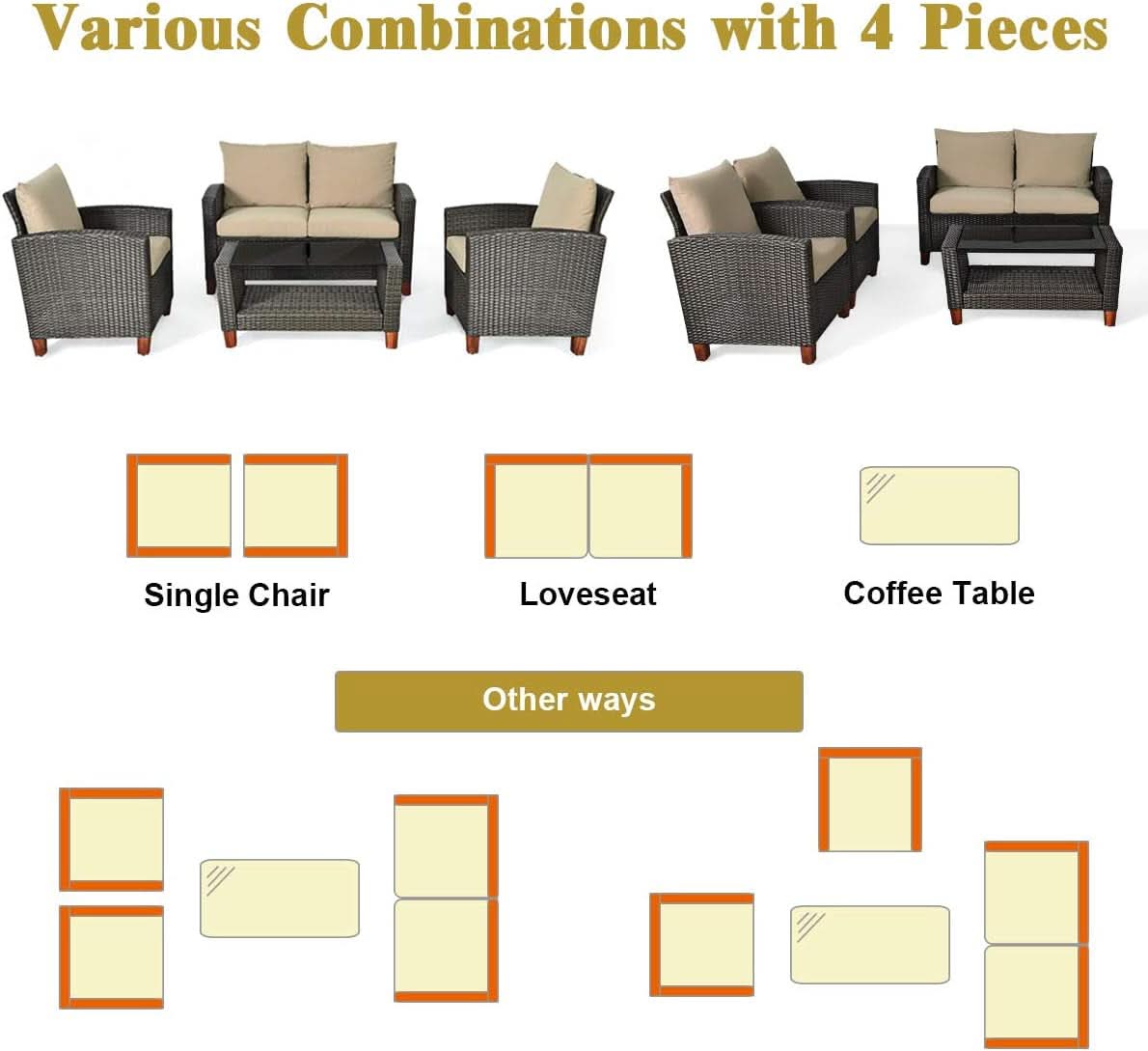 Patio Rattan Furniture Set 4 Piece Beige For Outdoor Use