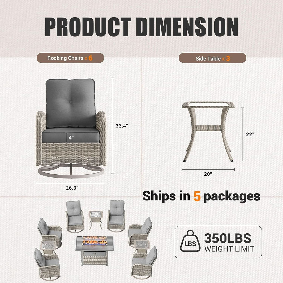 Patio Swivel Rocking Chair Set with Fire Pit