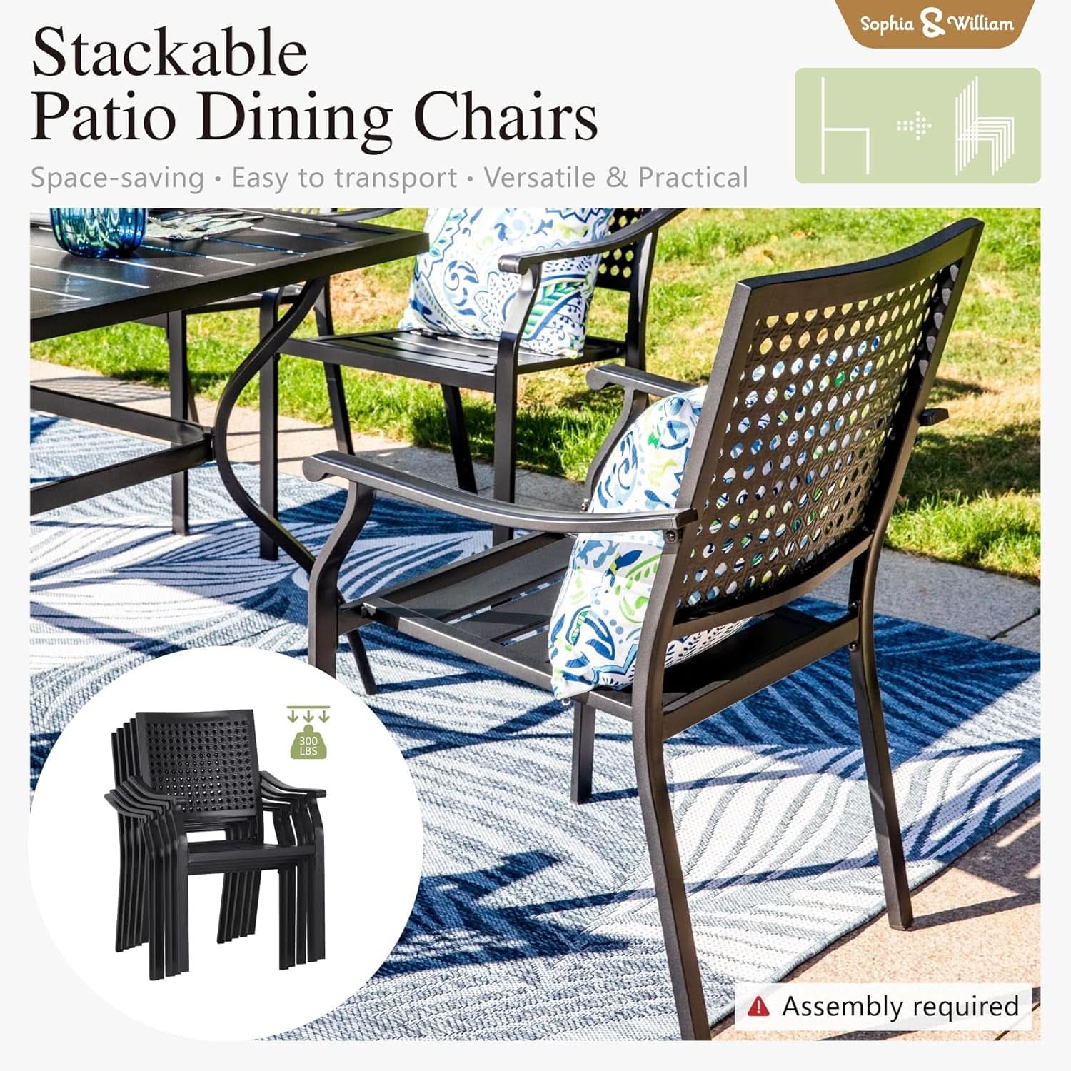 Patio Table And Chairs Set Black 37 Inch Square Table For 4