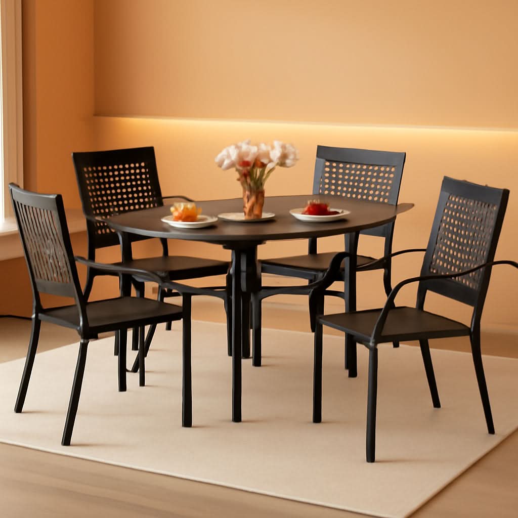 Patio Table And Chairs Set Black 37 Inch Square Table For 4