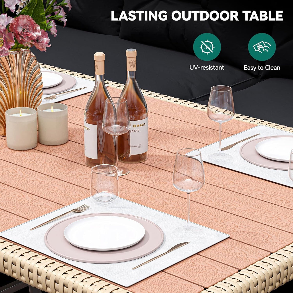 Patio Wicker L Shaped Outdoor All Weather Furniture Set Cushions