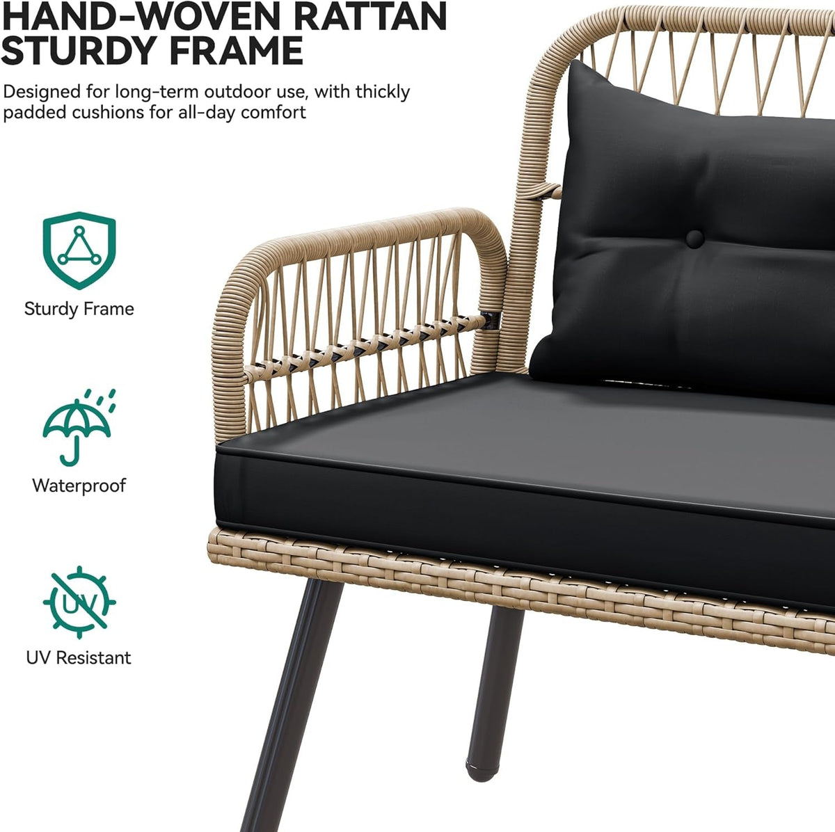 Patio Wicker L Shaped Outdoor All Weather Furniture Set Cushions