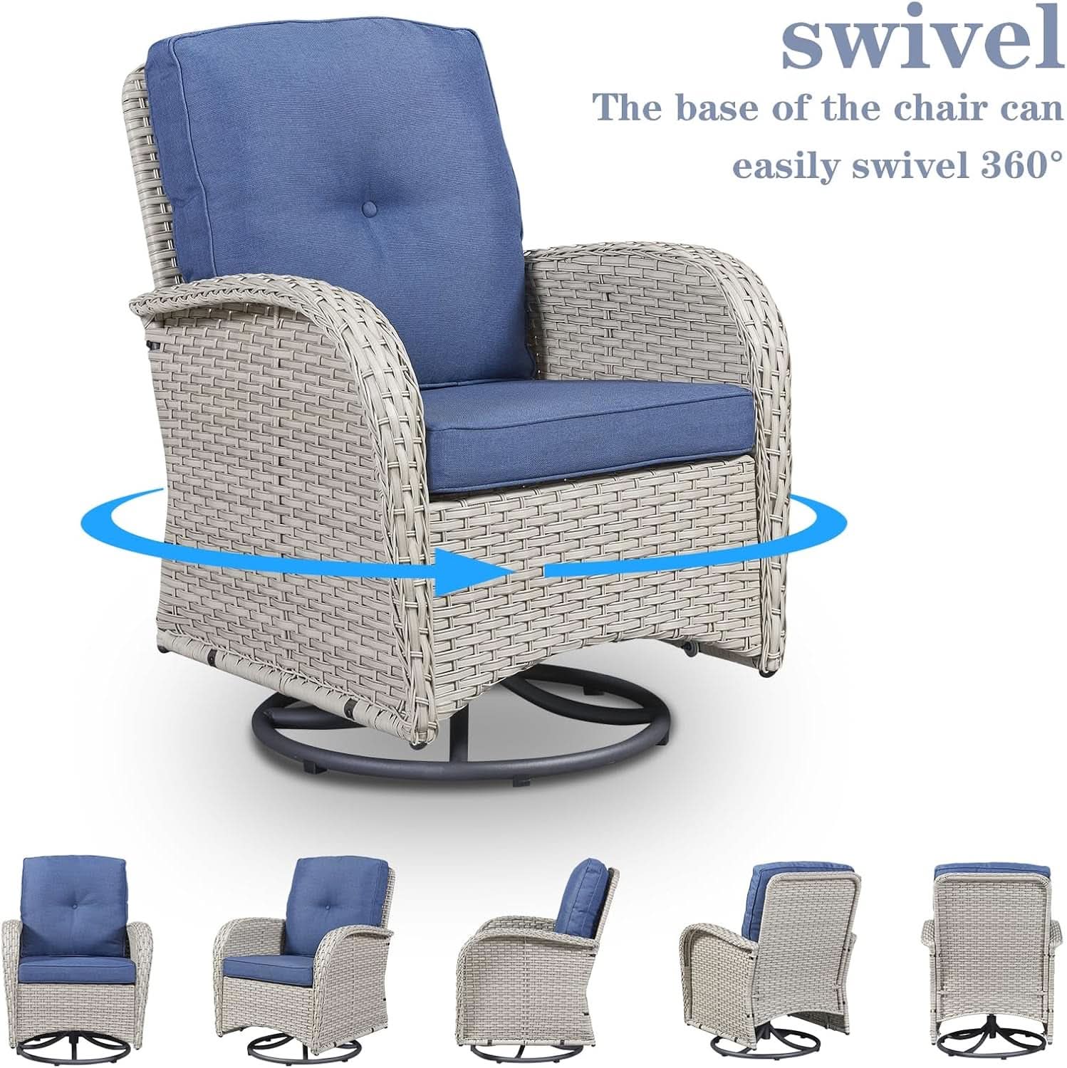 Patio Wicker Swivel Rocker Chairs Set Of 2 With Side Table