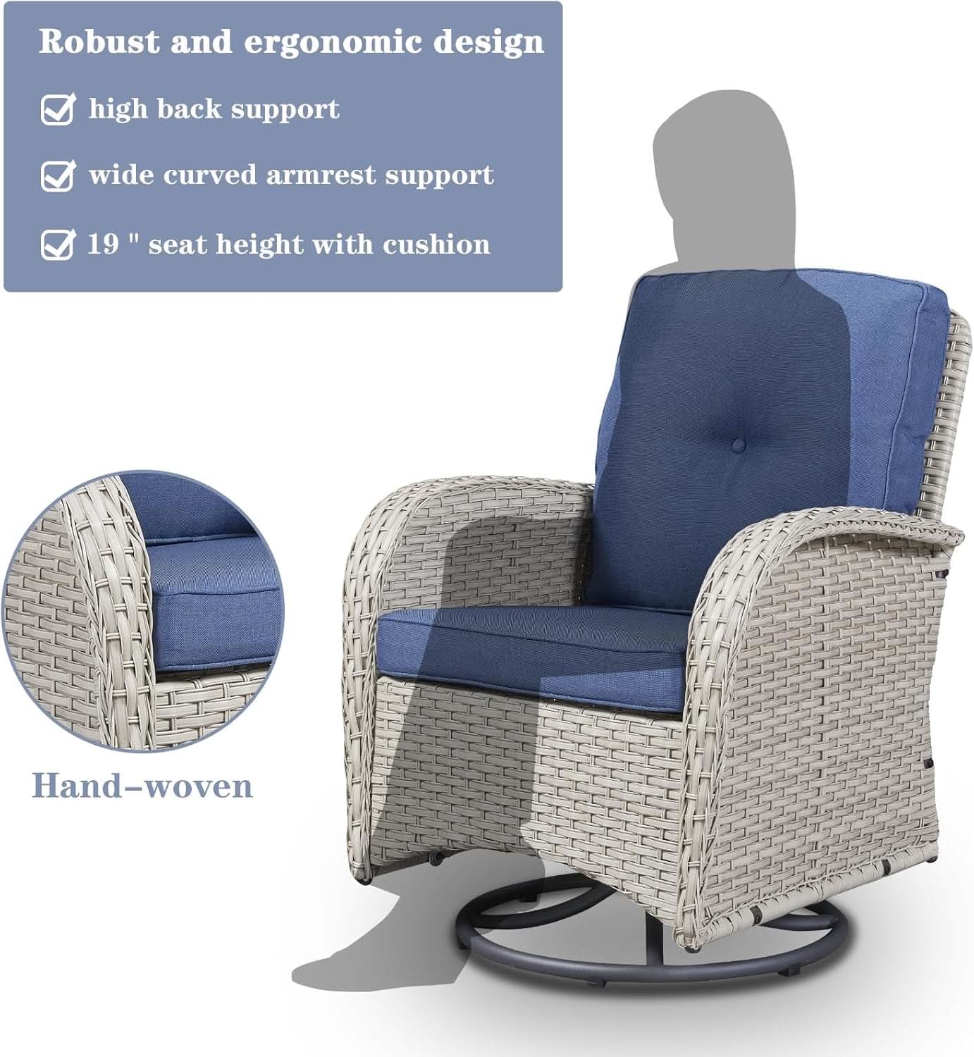 Patio Wicker Swivel Rocker Chairs Set Of 2 With Side Table