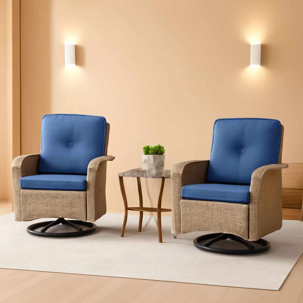 Patio Wicker Swivel Rocker Chairs Set Of 2 With Side Table