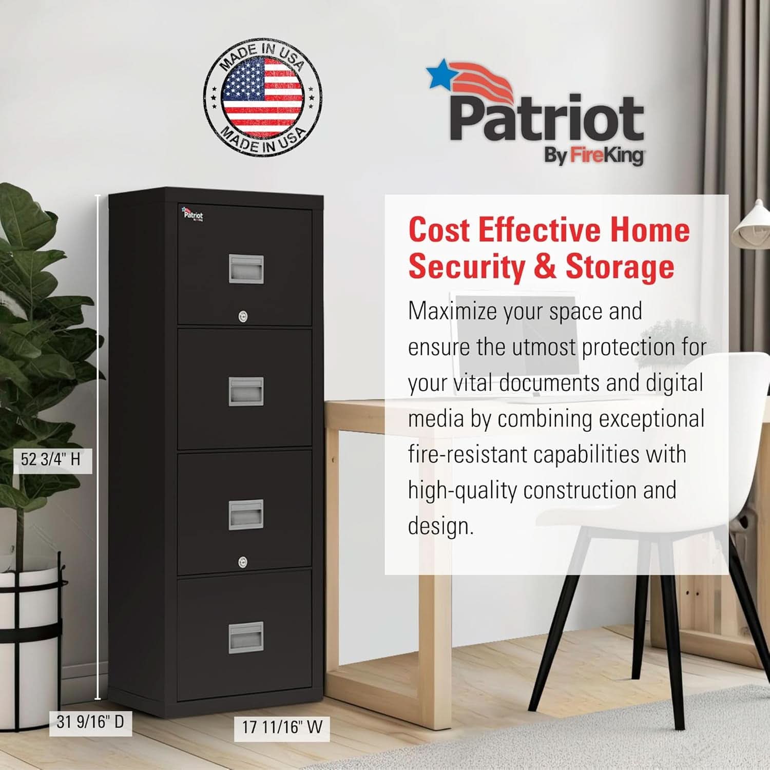 Patriot Vertical 4 Drawer Fire Rated File Cabinet USA Made