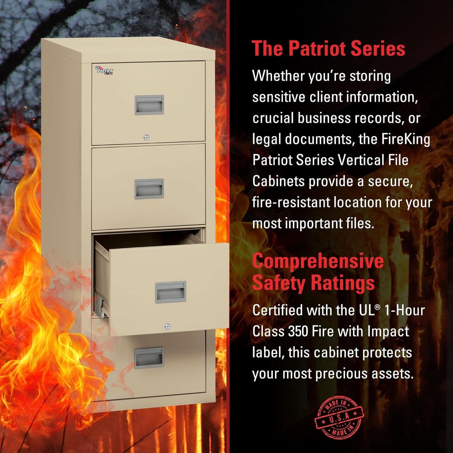 Patriot Vertical 4 Drawer Fire Safe File Cabinet 1 Hour Parchment