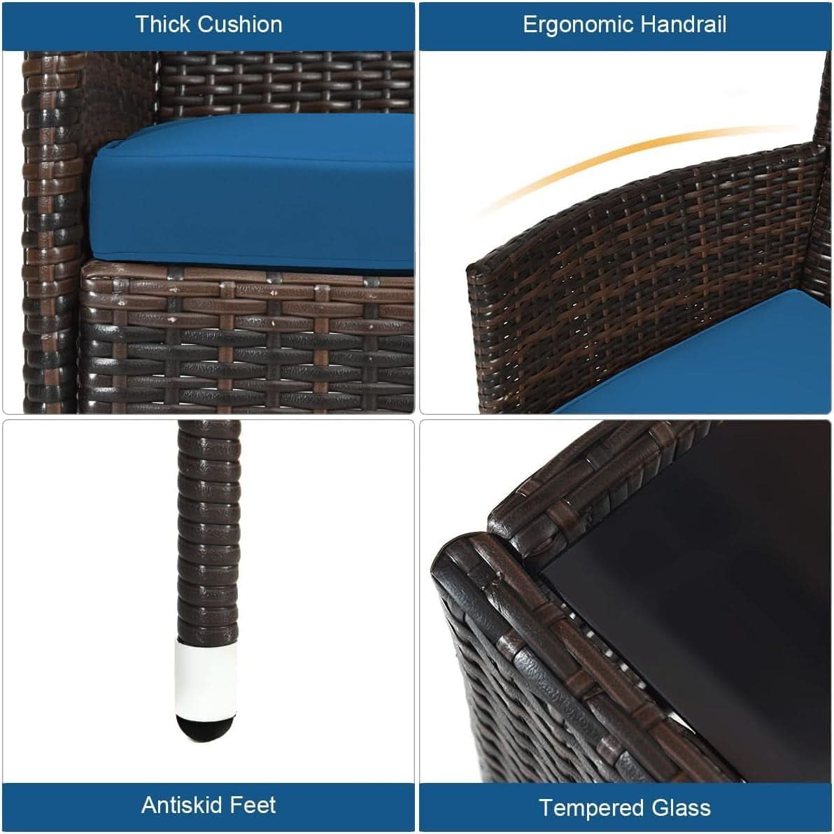 Peacock Blue 4 Piece Rattan Patio Furniture Set With Sectional Sofa