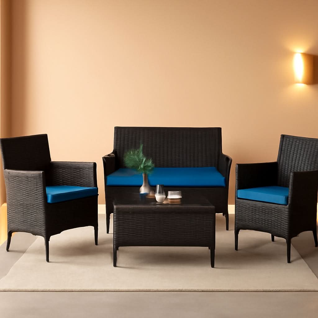 Peacock Blue 4 Piece Rattan Patio Furniture Set With Sectional Sofa