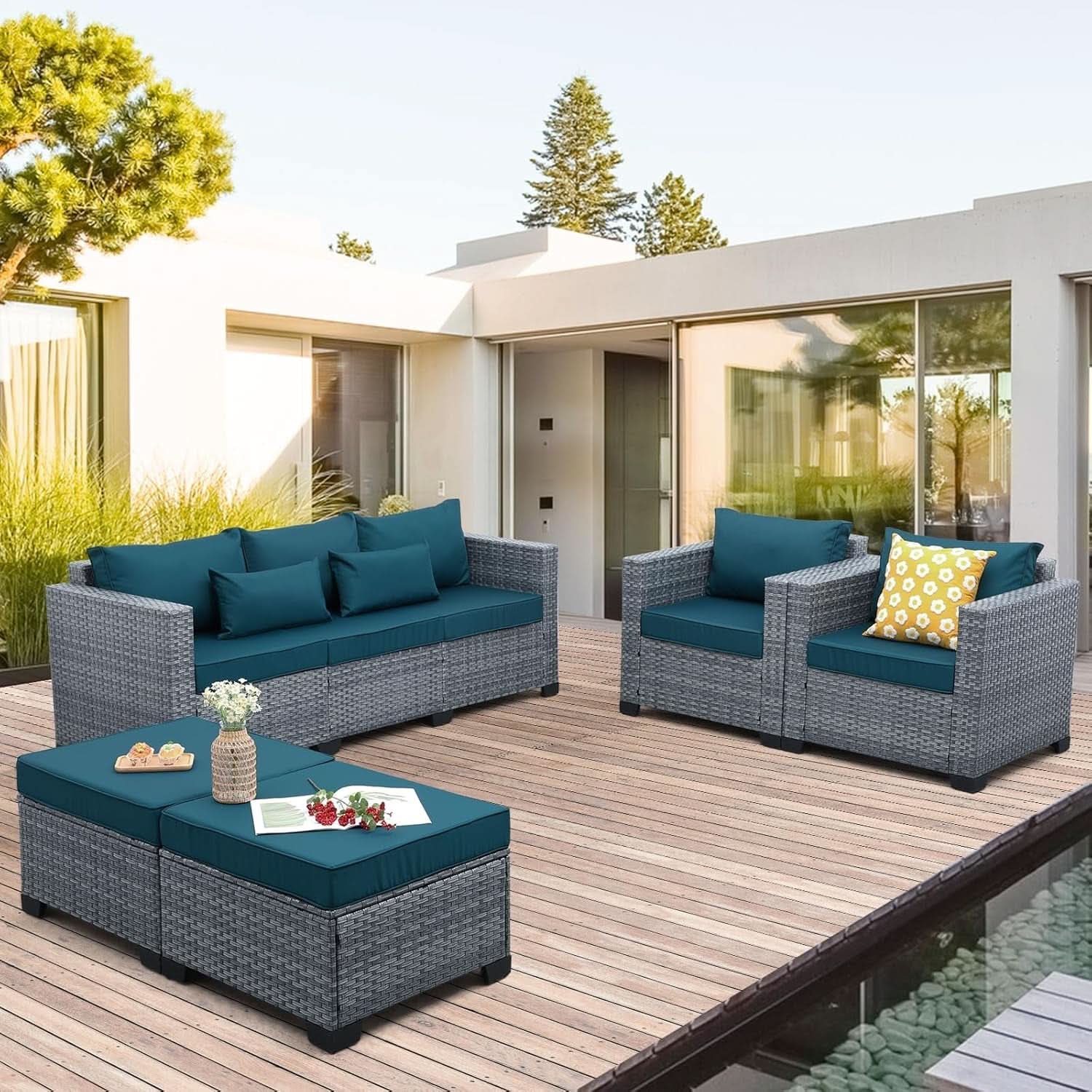 Peacock Blue 5Piece Patio Set For Outdoor Living Area
