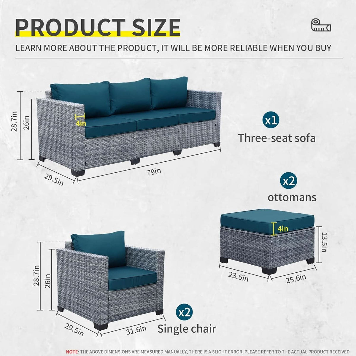 Peacock Blue 5Piece Patio Set For Outdoor Living Area