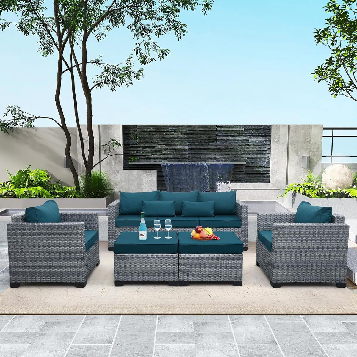 Peacock Blue 5Piece Patio Set For Outdoor Living Area