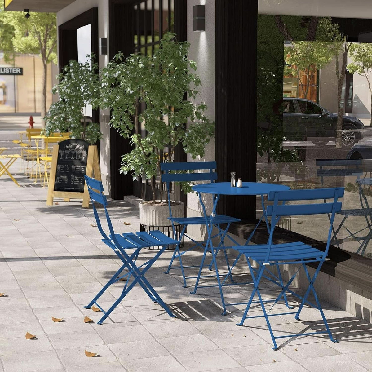 Peacock Blue Folding Patio Bistro Set 3 Piece Outdoor